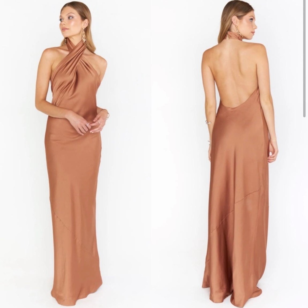 Show Me Your Mumu Jasmine Halter Maxi Dress Copper Luxe Satin Medium